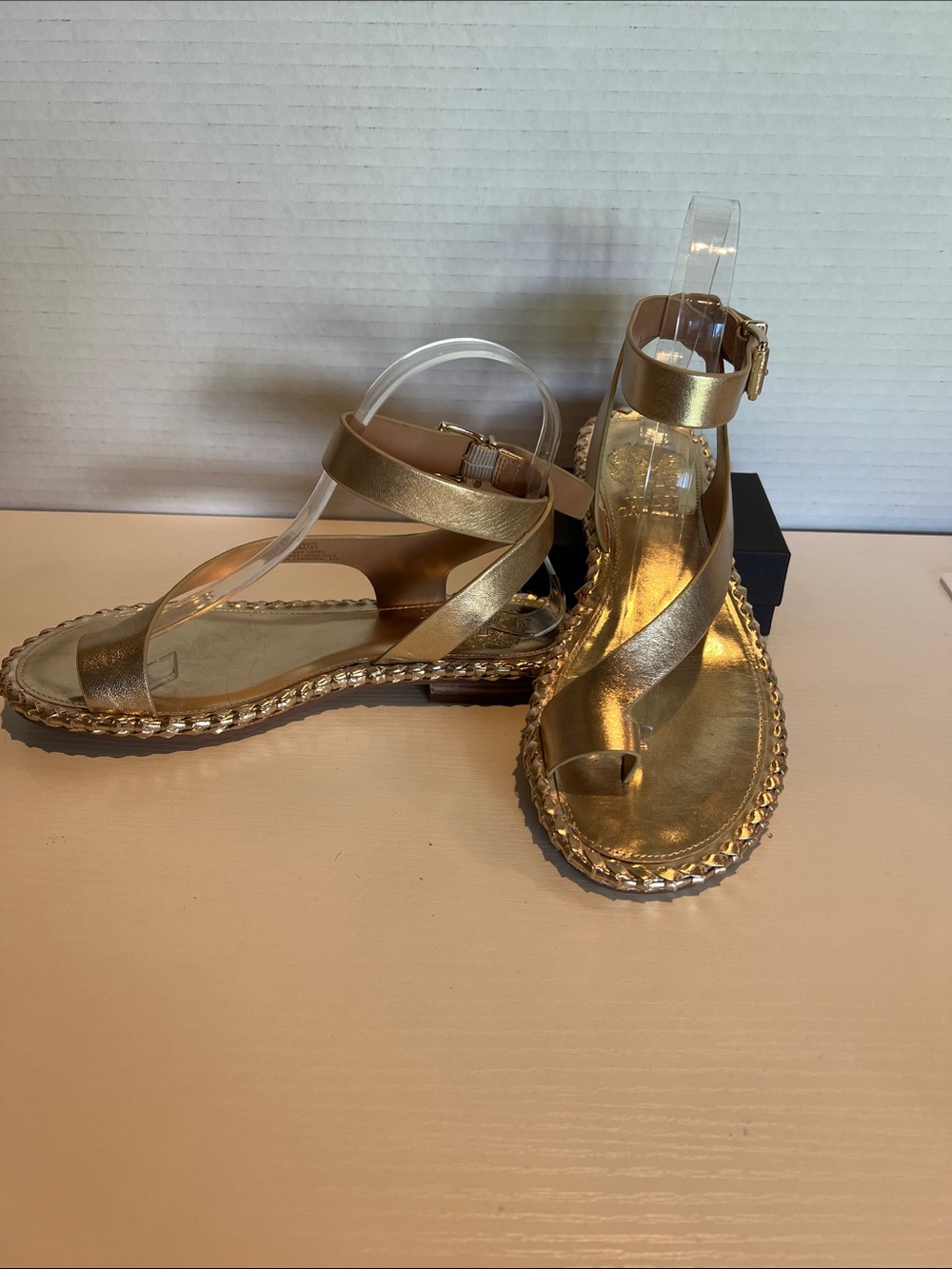 Vince Camuto Metallic Gold Braided-Trim Sandals